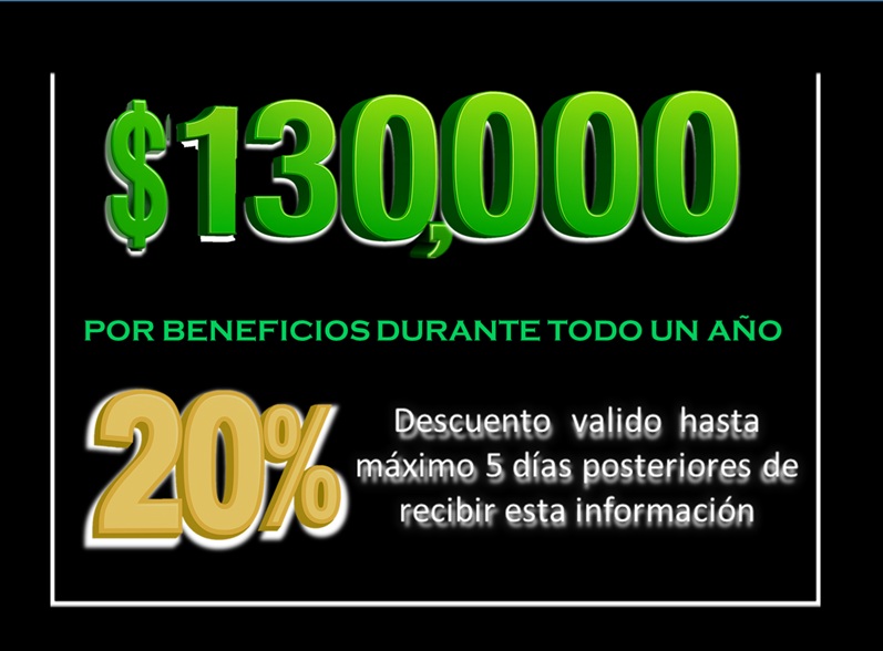Este monto de inversión también se puede cubrir hasta en 6 pagos, monto inicial del 40% y el resto hasta 5 pagos mensuales