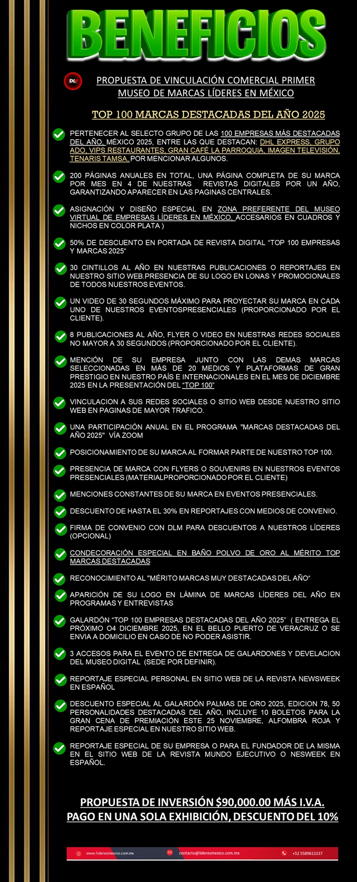 Este monto de inversión también se puede cubrir en 3 pagos, monto inicial del 40% y el resto hasta 2 pagos con plazo de 45 días totales