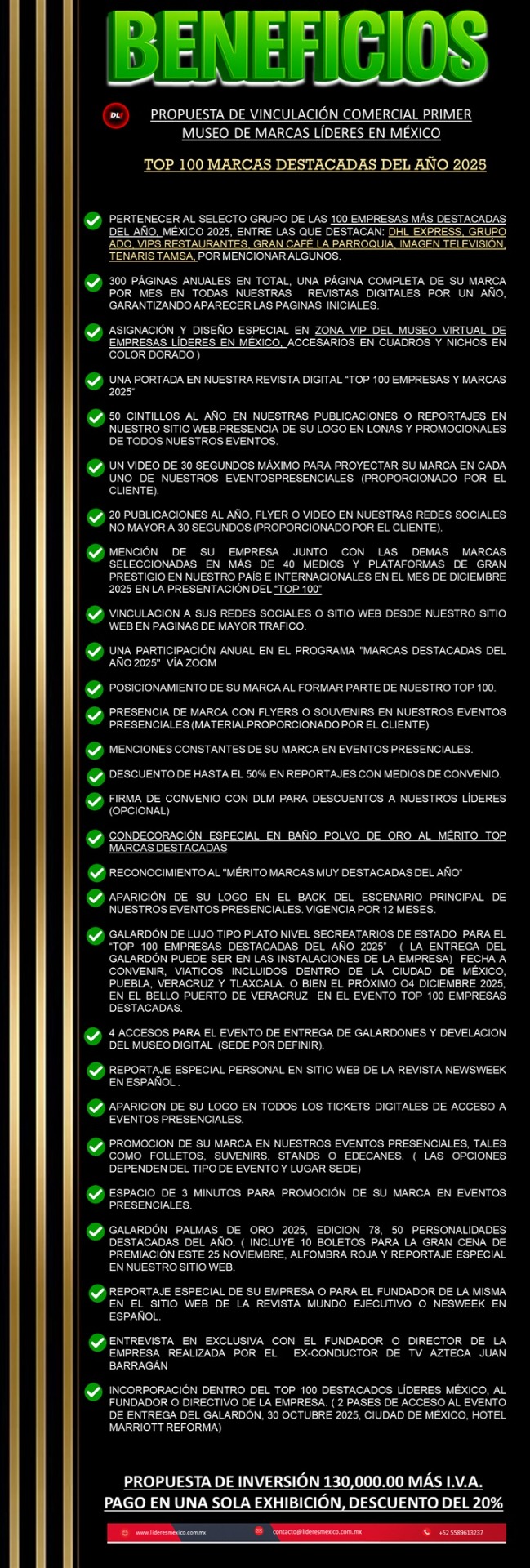 Este monto de inversión también se puede cubrir hasta en 6 pagos, monto inicial del 30% y el resto hasta 5 pagos mensuales